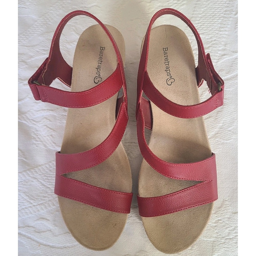 BareTraps Gerdee Red Strappy 3" Wedge Cushioned Heeled Sandals Women's 9.5